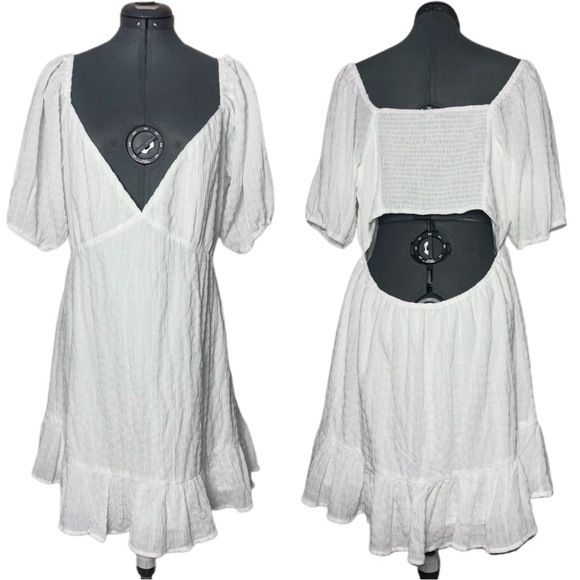 NWT Lulus Flirtatious Fit White Puff Sleeve Mini Dress Women's Size XL white - Picture 1 of 16
